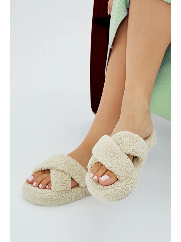 HAVLU Çapraz Kadın Ev Terliği Kışlık Terlik Ses Yapmaz - Görsel 2