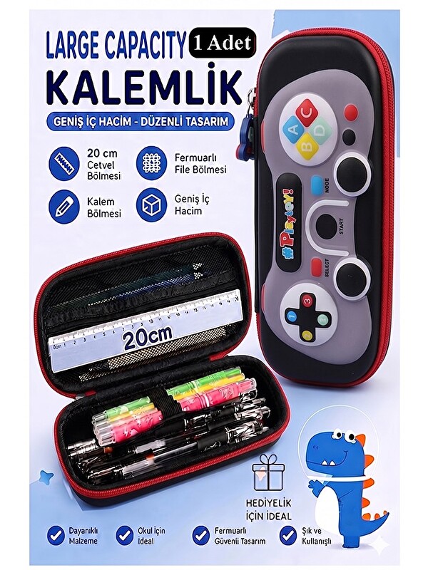 FixPoint Oyun Konsolu Kabartmalı Bölmeli Kalemlik 1 Adet P-5953 Erkek Çocuk Okul Kalem Kutusu 3 Boyutlu Joyst