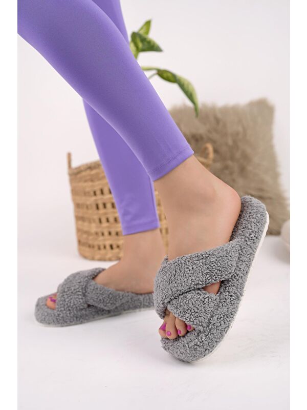 HAVLU Çapraz Kadın Ev Terliği Kışlık Terlik Ses Yapmaz - Görsel 2