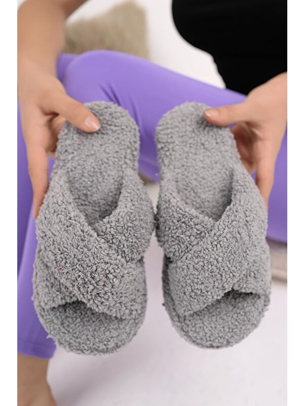 HAVLU Çapraz Kadın Ev Terliği Kışlık Terlik Ses Yapmaz - Görsel 3