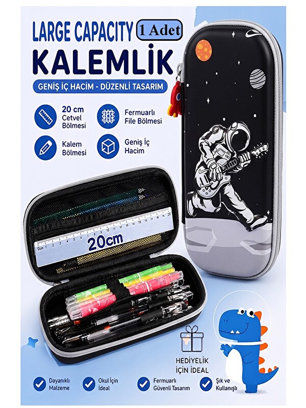 FixPoint Astronot Kabartmalı Bölmeli Kalemlik 1 Adet P-5953 Erkek Çocuk Okul Kalem Kutusu 3 Boyutlu Uzay Kari
