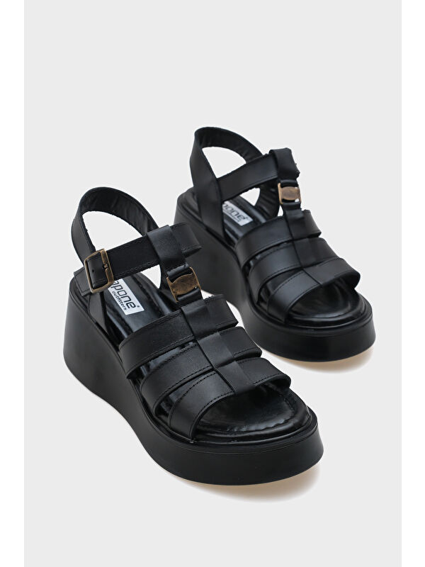 Sofia Dolgu Topuklu Hakiki Deri Bantlı Konfor Kadın Sandalet - Görsel 3