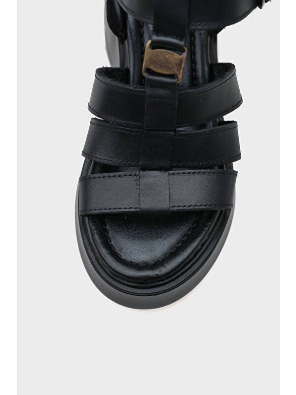 Sofia Dolgu Topuklu Hakiki Deri Bantlı Konfor Kadın Sandalet - Görsel 4