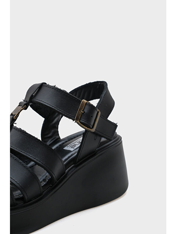 Sofia Dolgu Topuklu Hakiki Deri Bantlı Konfor Kadın Sandalet - Görsel 5