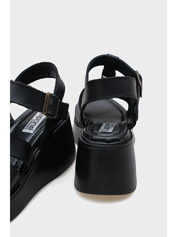 Sofia Dolgu Topuklu Hakiki Deri Bantlı Konfor Kadın Sandalet - Görsel 6