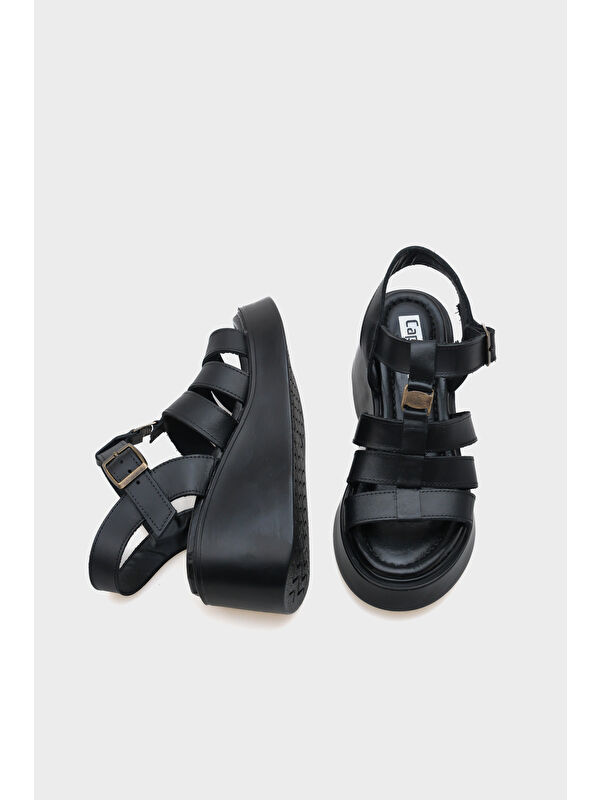 Sofia Dolgu Topuklu Hakiki Deri Bantlı Konfor Kadın Sandalet - Görsel 7