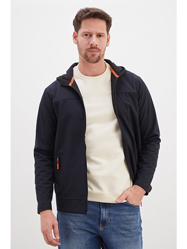 Fullamoda Fermuarlı Kapüşonlu Softshell Ceket