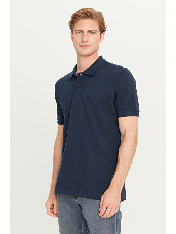 Wrangler %100 Pamuk Regular Fit Lacivert Polo Yaka Tişört