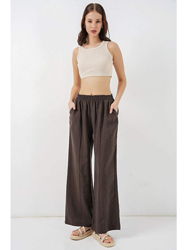 Bigdart Kadın Beli Lastikli Bol Paça Pantolon 30087 - A.Kahve