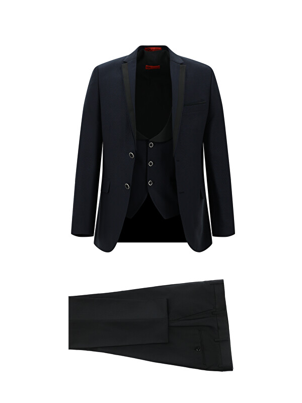 Kiğılı Slim Fit Dar Kesim Mono Yaka Yelekli Smokin & Damatlık