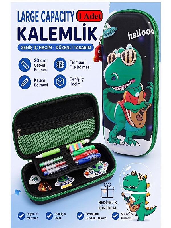 FixPoint Dinozor Kabartmalı Bölmeli Kalemlik 1 Adet P-5953 Erkek Çocuk Okul Kalem Kutusu 3 Boyutlu Sevimli Ka