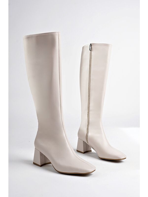 KAROLİNE Küt Burun Yandan Fermuarlı Topuklu Kadın Çizme - Görsel 3