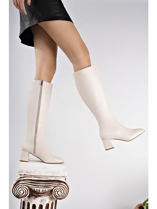 KAROLİNE Küt Burun Yandan Fermuarlı Topuklu Kadın Çizme - Görsel 7