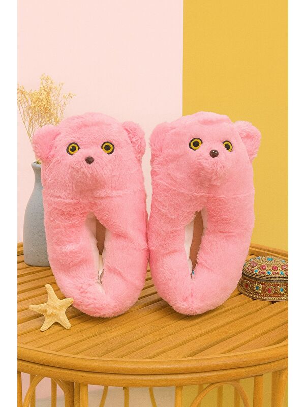 BARNEY Ayıcık Pelüş Unisex Hayvanlı Panduf Ev Ayakkabısı Pufidik - Görsel 2