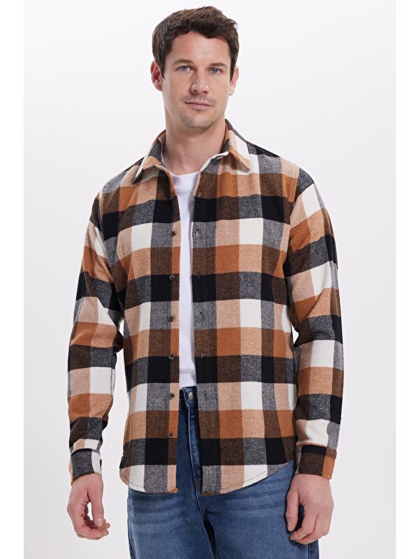 TUDORS Erkek Slim Fit Dar Kesim Kareli Kışlık Oduncu Gömlek