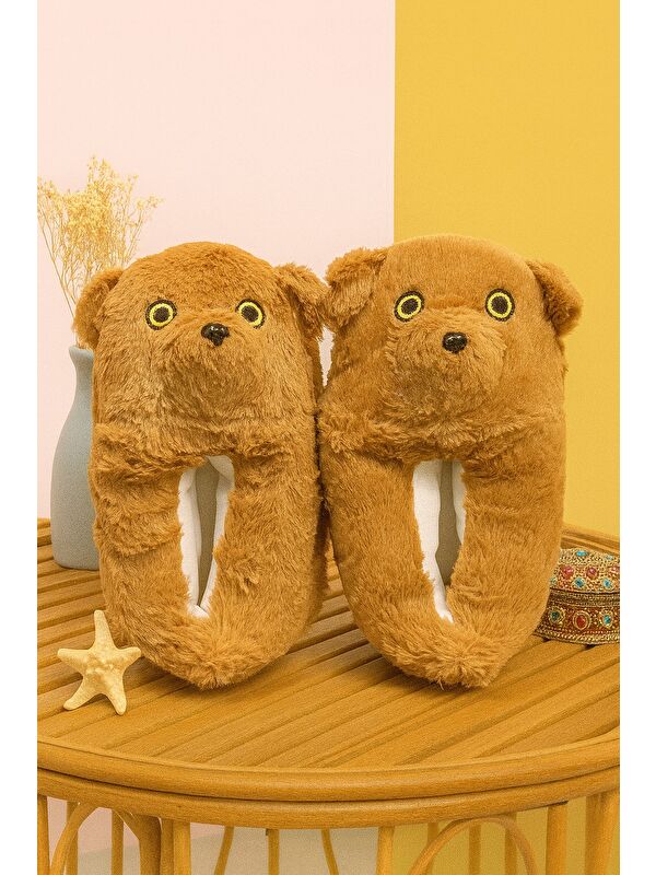 BARNEY Ayıcık Pelüş Unisex Hayvanlı Panduf Ev Ayakkabısı Pufidik - Görsel 2