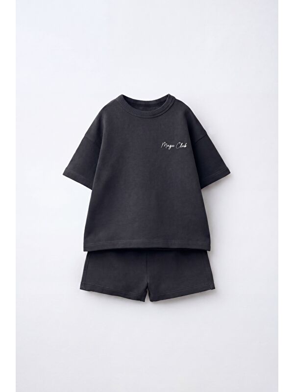Magu Unisex Çocuk Pamuklu Antrasit Club T-Shirt Şort Takım
