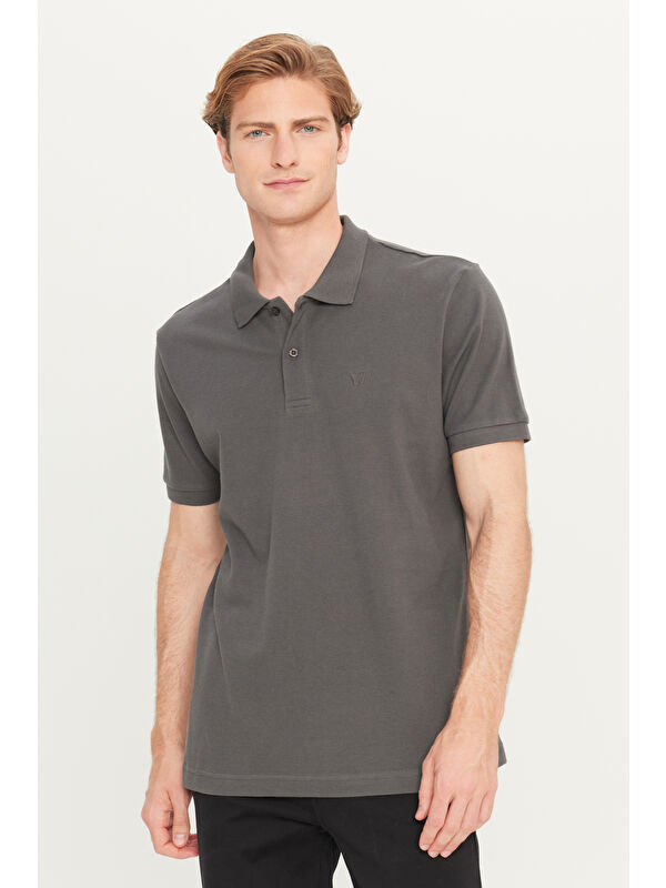 Wrangler %100 Pamuk Regular Fit Antrasit Polo Yaka Tişört