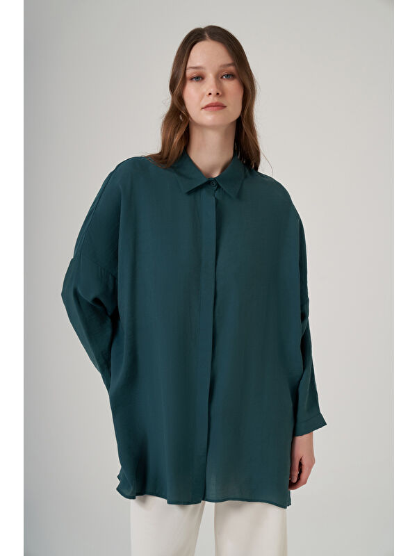 Nuss Oversize Basic Yazlık Gömlek 3001 Jungle Zümrüt Yeşil