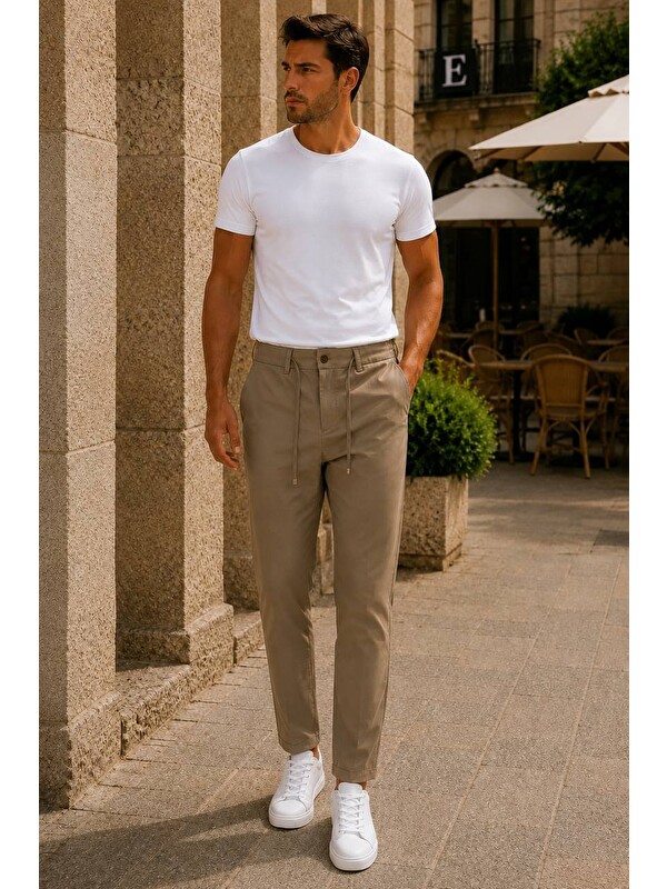Danger Erkek Premium Poliamid Kumaş Comfort Fit Jogger Bej Pantolon - 252DNGR