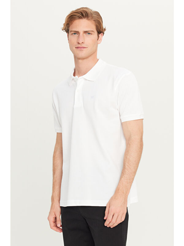 Wrangler %100 Pamuk Regular Fit Beyaz Polo Yaka Tişört