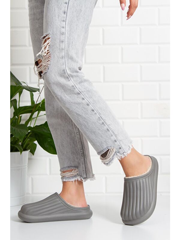 FLORA Kapalı İçi Yünlü Unisex Ev Terliği Kışlık Terlik Su Geçirmez - Görsel 3