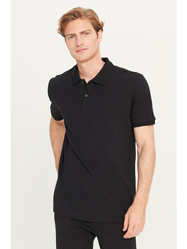 Wrangler %100 Pamuk Regular Fit Siyah Polo Yaka Tişört