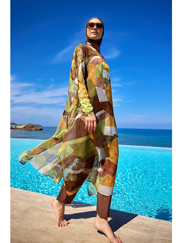 Marina Renkli Desenli İpeksi Kimono Pareo P2513-1