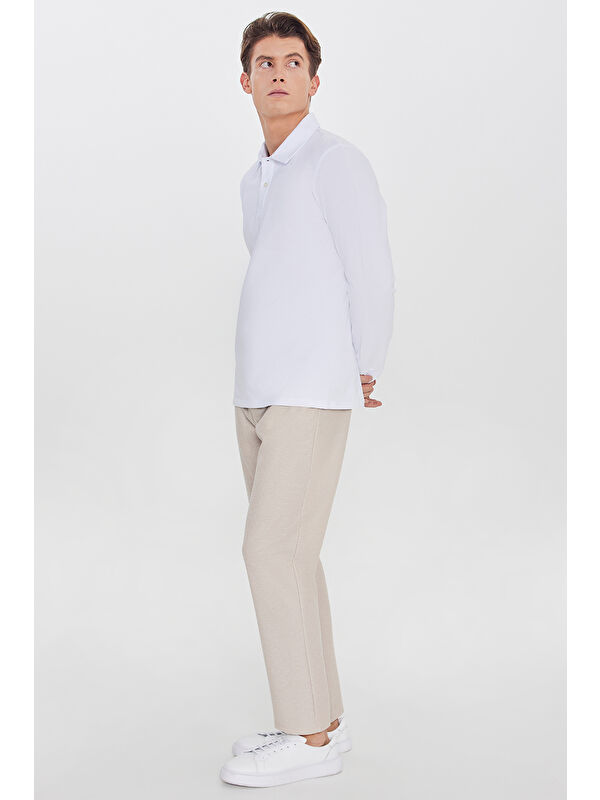 AC&Co / Altınyıldız Classics Erkek Bej Pamuklu Standart Fit Normal Kesim Beli Lastikli Diagonal Desenli Örme Pantolon