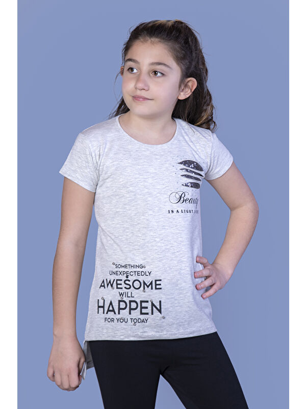Toontoykids Kız Çocuk T-Shirt Göğsü Lazer Kesim Taşlı