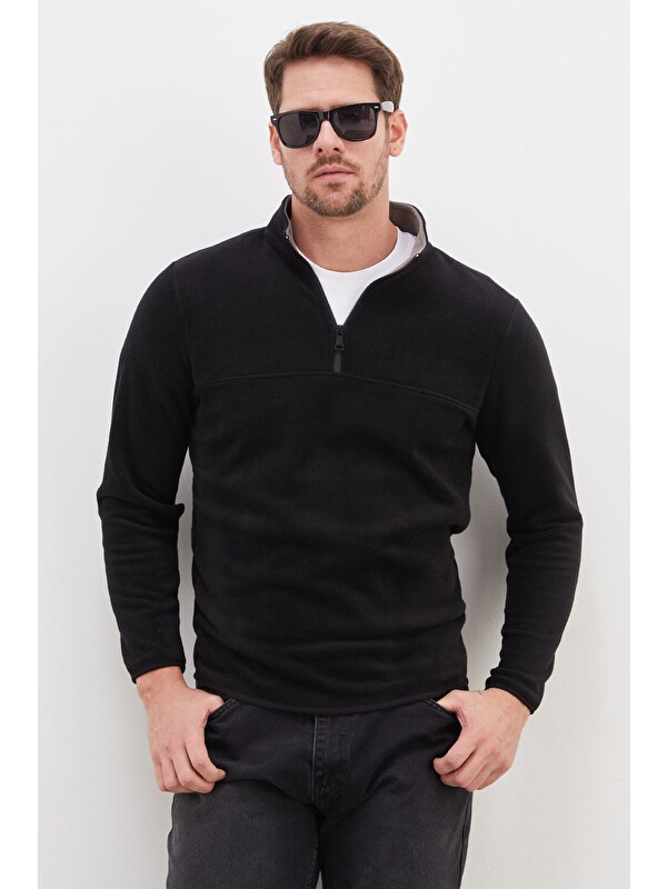 Fullamoda Yarım Fermuarlı Dik Yaka Polar Sweatshirt
