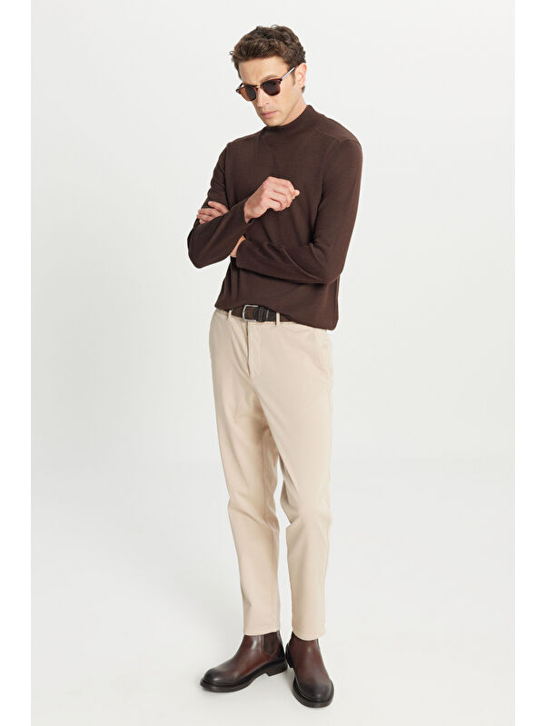 Altınyıldız Classics Erkek Bej Pamuklu Slim Fit Dar Kesim Yan Cepli Casual Esnek Pantolon
