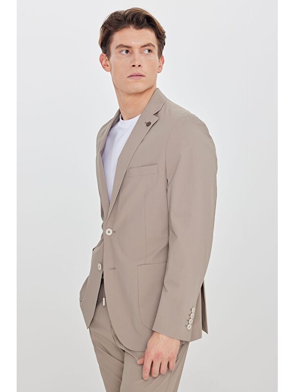 Altınyıldız Classics Erkek Bej Slim Fit Dar Kesim Mono Yaka Torba Cepli Esnek Takım Elbise