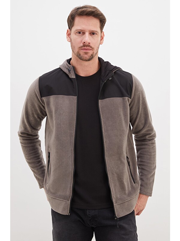 Fullamoda Fermuarlı Kapüşonlu Polar Sweatshirt