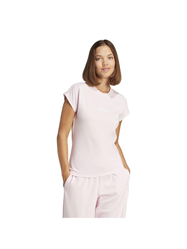 Adidas Essentials Linear Sj Kadın Pembe Bisiklet Yaka Tişört