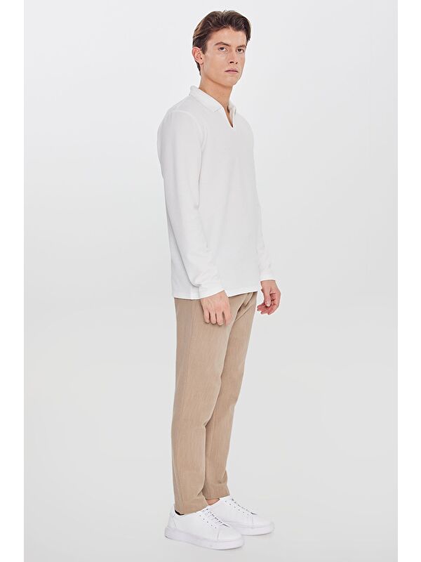 Altınyıldız Classics Erkek Bej Keten Slim Fit Dar Kesim Beli Bağlamalı Yan Cepli Casual Pantolon