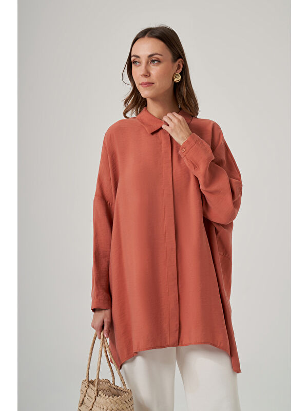 Nuss Oversize Basic Yazlık Gömlek 3001 Anfora Kiremit