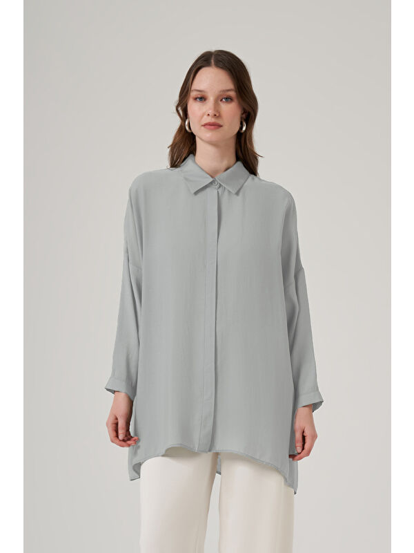 Nuss Oversize Basic Yazlık Gömlek 3001 Gri