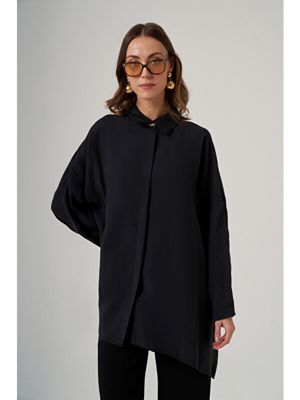 Nuss Oversize Basic Yazlık Gömlek 3001 Siyah