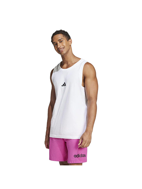 Adidas Essentials Small Logo Erkek Beyaz Yuvarlak Yaka Atlet