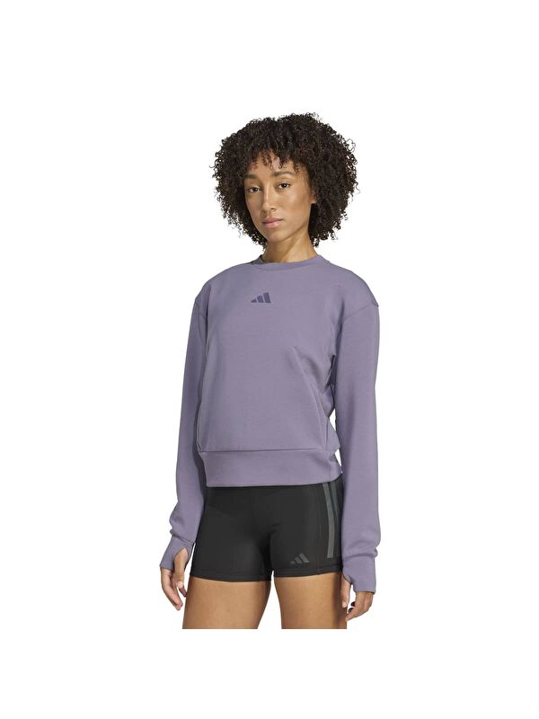 Adidas Sweatshirt Designed For Training Knit Crew Neck Kadın Mor Bisiklet Yaka Sweatshirt