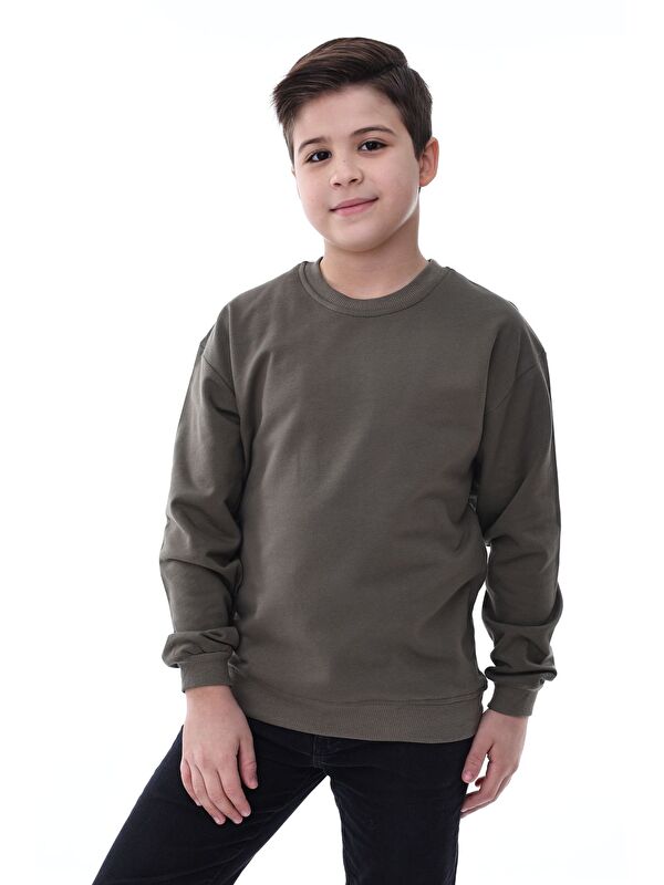 ZUZUNGA Basic Bisiklet Yaka Şardonlu Çocuk Sweatshirt 3-12 Yaş