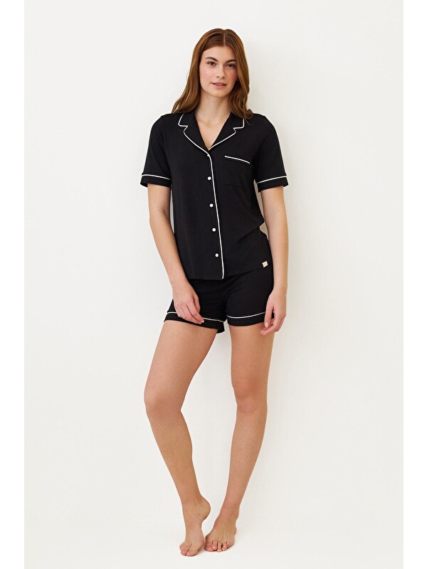 Katia And Bony Kadın Luxury Düğmeli Şortlu Pijama Takımı Siyah