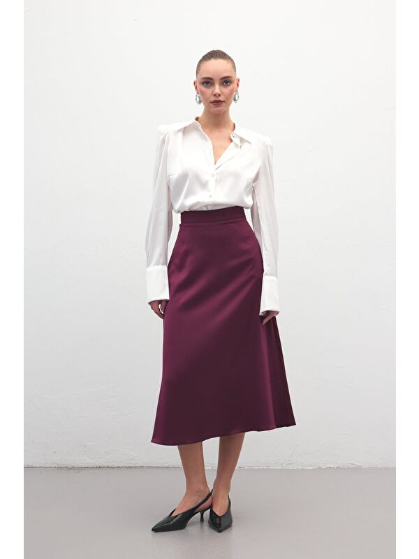 SATEEN Midi Boy Saten Etek - Mürdüm