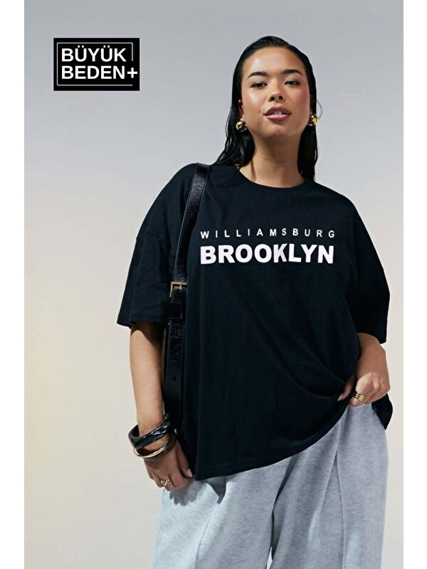 Süperlife Kadın Büyük Beden Willams.Brooklyn Baskılı Bisiklet Yaka Tshırt SPR25BTSK15