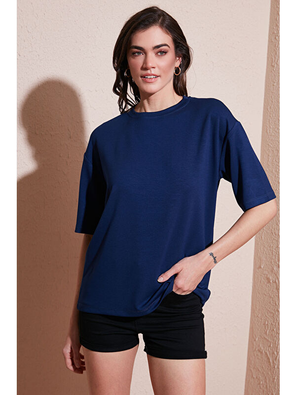Lela Streç Oversize Fit Bisiklet Yaka T Shirt 5865911