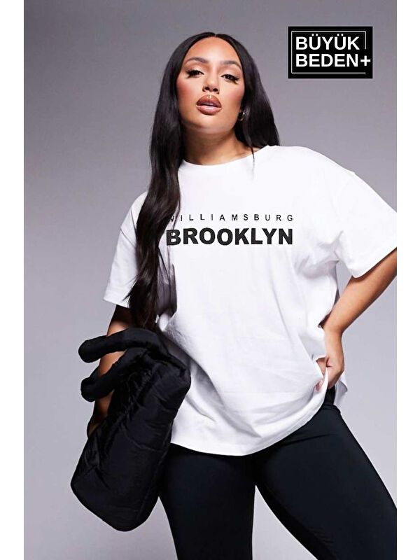 Süperlife Kadın Büyük Beden Willams.Brooklyn Baskılı Bisiklet Yaka Tshırt SPR25BTSK15