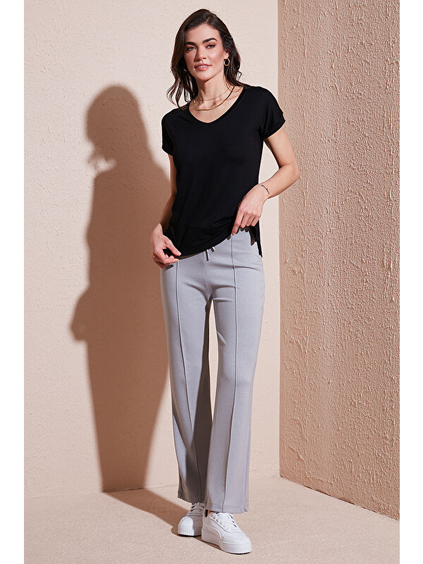 Lela Streç Slim Fit Yüksek Bel Geniş Paça Çimalı Kadın Eşofman Altı 5866078