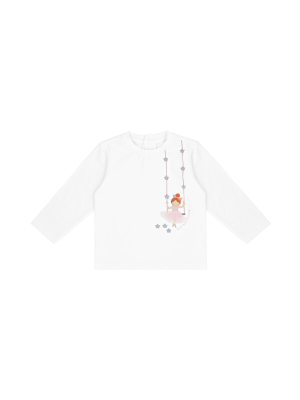 Minycenter Peri Desenli Tshirt 3 Ay-36 Ay Beyaz