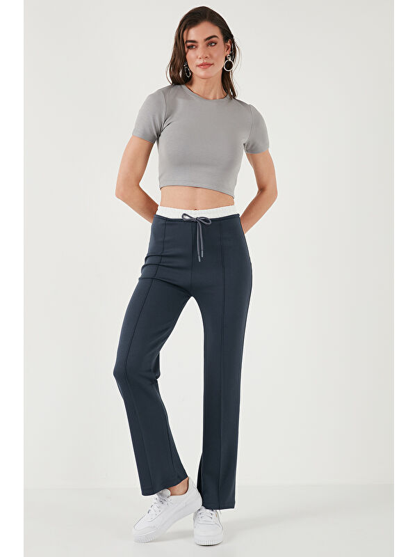 Lela Streç Slim Fit Yüksek Bel Geniş Paça Çimalı Kadın Eşofman Altı 5866078
